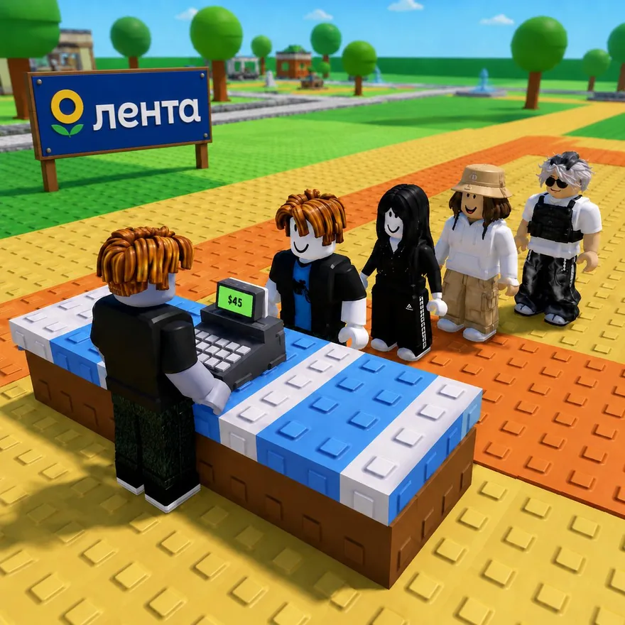 Очередь аватаров Roblox на кассе «Ленты»